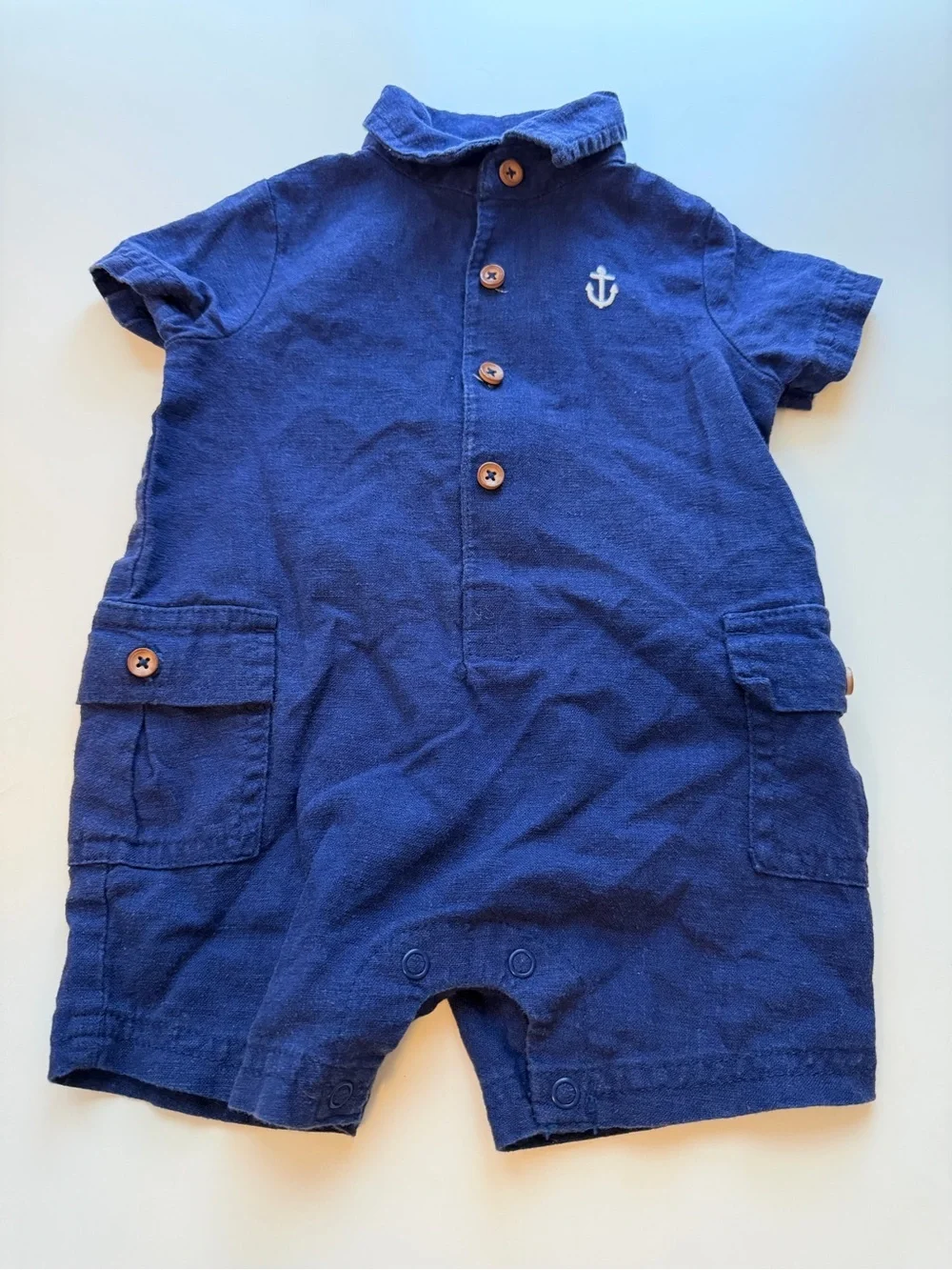 Carter's Deep Blue Short-Sleeve Anchor Romper